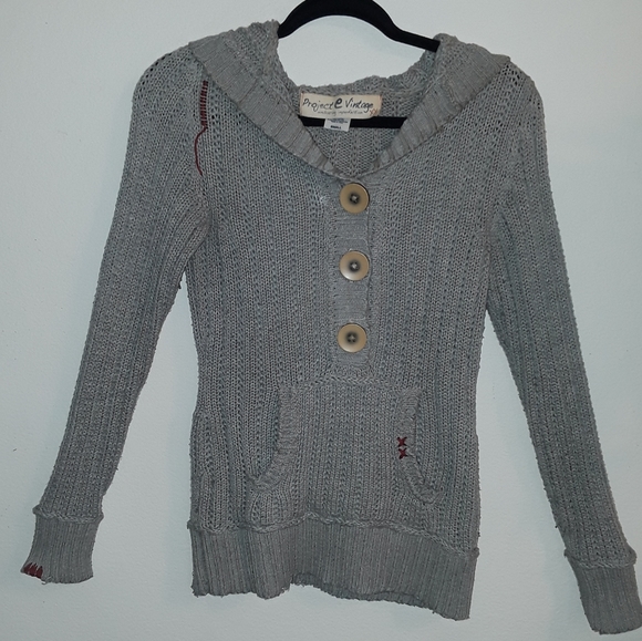 SWEATER DISTRESSED Project Vintage Distressed Hooded Sweater - Picture 1 of 8